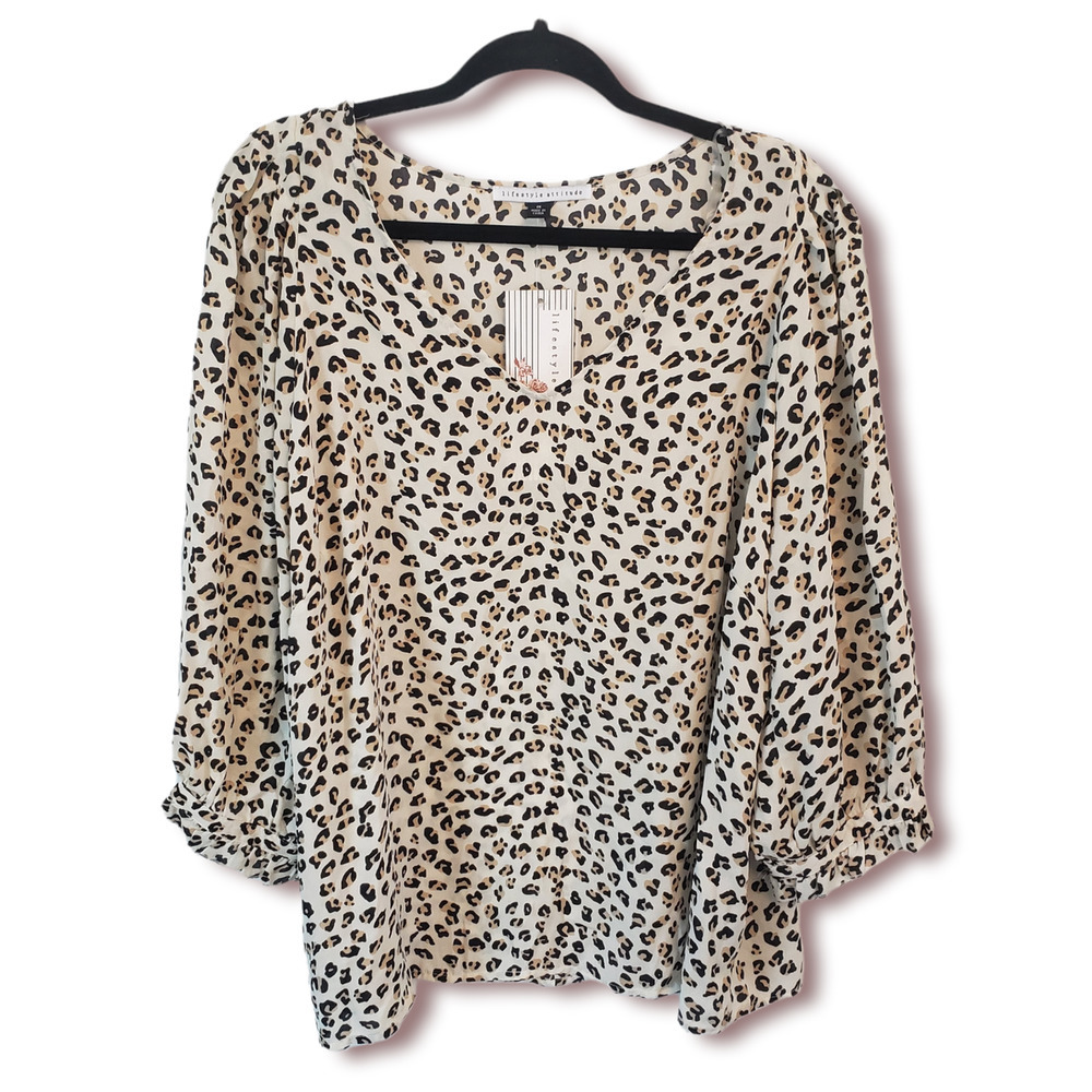 Lifestyle Attitude Women's Long Sleeve Leopard Blouse 1XL
